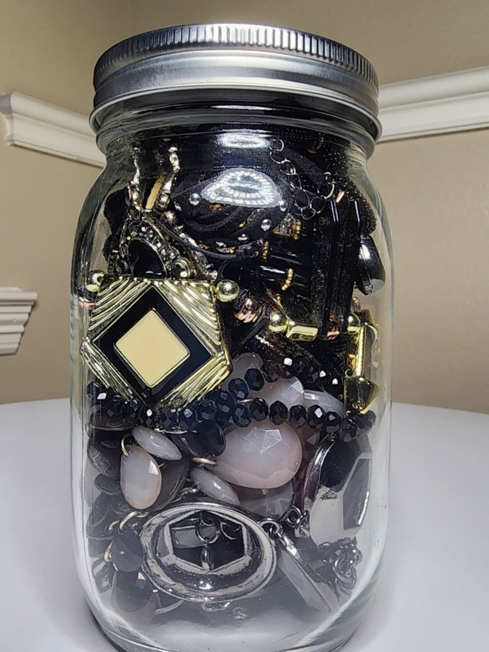 Large Black Toned Jewelry Jar